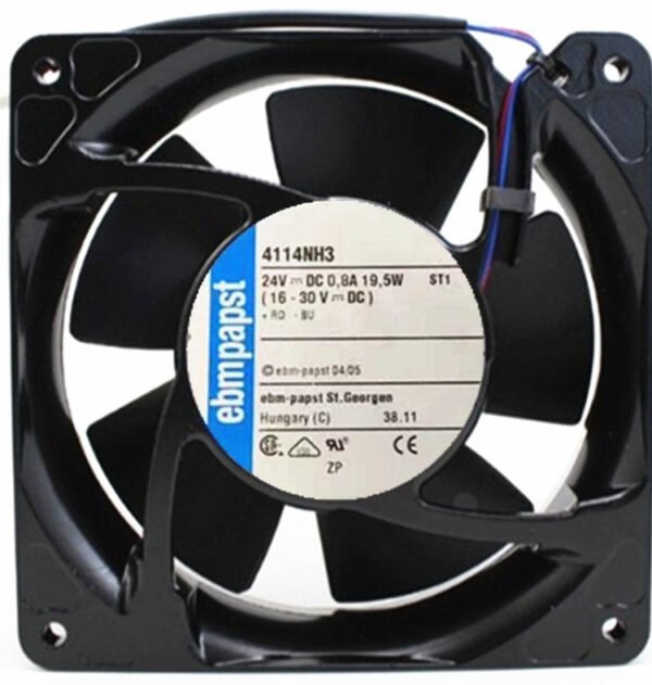 Ebm-Papst 4114NH3 DC Fans Tubeaxial Fan, 119x119x38mm, 24VDC, 182.4CFM, 19.5W, 65dBA, 6000RPM, Ball 1 Ebm-Papst 4114NH3 DC Fans Tubeaxial Fan, 119x119x38mm, 24VDC, 182.4CFM, 19.5W, 65dBA, 6000RPM, Ball