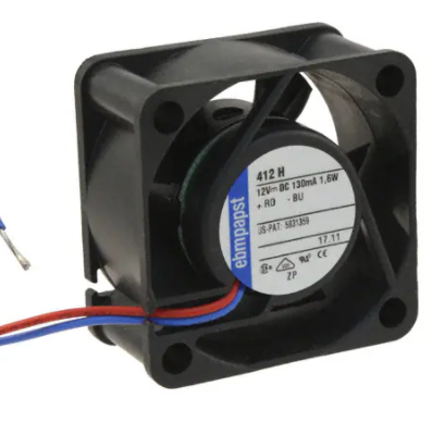 Ebm-Papst 412H DC Fans Tubeaxial Fan, 40x40x20mm, 12VDC, 7.9CFM, 1.6W, 29dBA, 8100RPM, Sintec Bearing